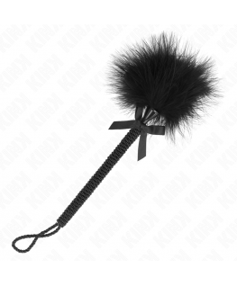 KINK - BACCHETTA IN CORDA DI NYLON CON PIUME TICKLE E FIOCCO NERO 25 CM