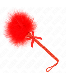 KINK - BACCHETTA IN CORDA DI NYLON CON PIUME TICKLE E FIOCCO ROSSO 25 CM