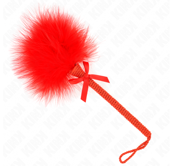 KINK - BACCHETTA IN CORDA DI NYLON CON PIUME TICKLE E FIOCCO ROSSO 25 CM