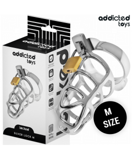 ADDICTED TOYS LOCKED - GABBIA PER PENE CON SERRATURA IN ARGENTO TAGLIA M