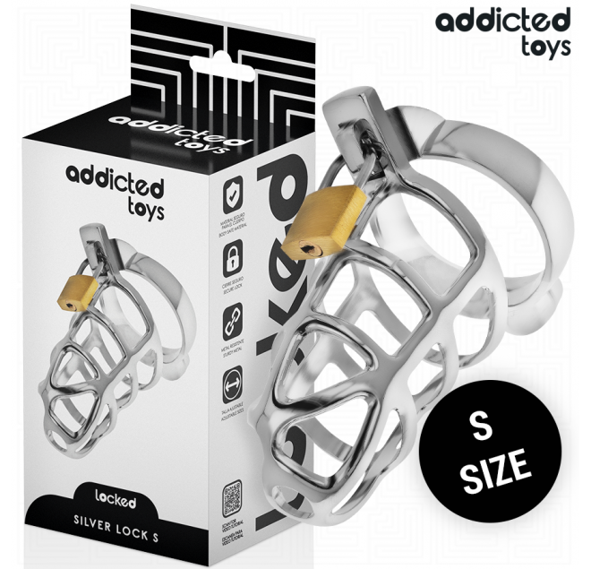 ADDICTED TOYS LOCKED - GABBIA PER PENE IN METALLO CON BLOCCAGGIO ARGENTO TAGLIA S