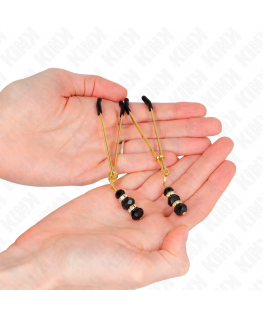 KINK - PINZE PER CAPEZZOLI SOTTILI ORO CON 3 PERLINE DI VETRO NERE 7 CM