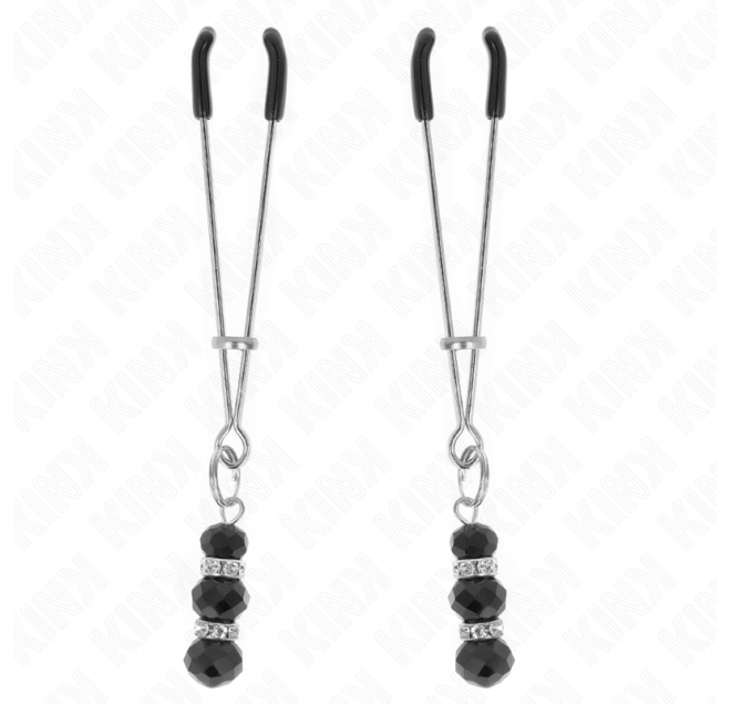 KINK - PINZE PER CAPEZZOLI SOTTILI ORO CON 3 PERLINE DI VETRO NERE 7 CM