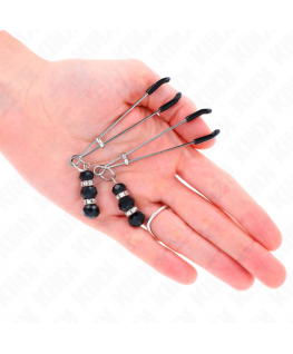 KINK - PINZE PER CAPEZZOLI SOTTILI ORO CON 3 PERLINE DI VETRO NERE 7 CM