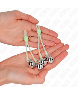 KINK - PINZE PER CAPEZZOLI TESCHIO LUMINOSO CON ANELLO CAMPANE REGOLABILI VERDE/ARGENTO