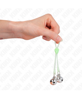 KINK - PINZE PER CAPEZZOLI TESCHIO LUMINOSO CON ANELLO CAMPANE REGOLABILI VERDE/ARGENTO