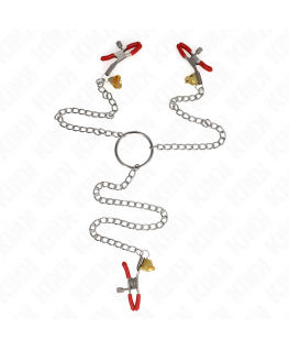 KINK - MORSETTI PER CAPEZZOLI TRIPLI E CLIT ROSSO CON CATENA 30 CM