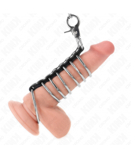 KINK - 7 ANELLI PER PENE IN METALLO DA 3,8 CM A 5 CM COLLEGATI CON PELLE E CATENA IN METALLO 100 CM
