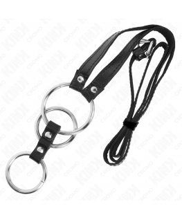 KINK - ANELLO PER PENE IN METALLO TRIPLO DA 3,8 CM A 5 CM CON CINTURA IN PELLE 112 CM