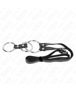 KINK - ANELLO PER PENE IN METALLO TRIPLO DA 3,8 CM A 5 CM CON CINTURA IN PELLE 112 CM