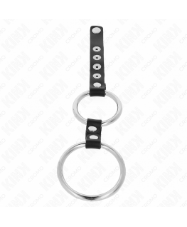KINK - DOPPIO ANELLO PER PENE IN METALLO DA 3,8 CM A 5 CM COLLEGATO CON PELLE