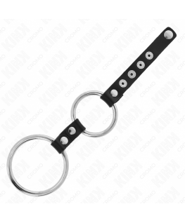 KINK - DOPPIO ANELLO PER PENE IN METALLO DA 3,8 CM A 5 CM COLLEGATO CON PELLE
