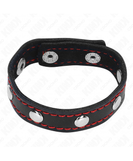 KINK - ANELLO PER PENE IN PELLE CON CHIUSURA A PRESSIONE FODERA ROSSA 21 X 1,5 CM