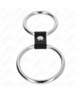KINK - DOPPIO ANELLO PER PENE IN METALLO DA 3,7 CM A 5 CM COLLEGATO CON CINTURINO IN PELLE MODELLO 1