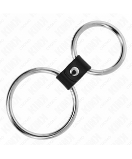KINK - DOPPIO ANELLO PER PENE IN METALLO DA 3,7 CM A 5 CM COLLEGATO CON CINTURINO IN PELLE MODELLO 1