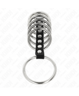 KINK - 7 ANELLI PER PENE IN METALLO DA 3,2 CM A 5 CM COLLEGATI DA PELLE