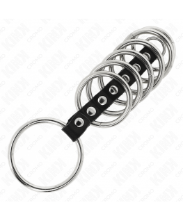 KINK - 7 ANELLI PER PENE IN METALLO DA 3,2 CM A 5 CM COLLEGATI DA PELLE