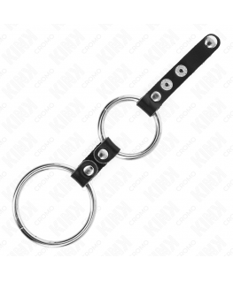 KINK - DOPPIO ANELLO PER PENE DA 3,8 CM A 5 CM COLLEGATO DA PELLE
