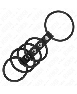 KINK - 5 ANELLI PER PENE IN SILICONE DA 3,8 CM A 4,8 CM COLLEGATI DA PELLE