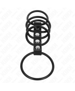 KINK - 5 ANELLI PER PENE IN SILICONE DA 3,8 CM A 4,8 CM COLLEGATI DA PELLE