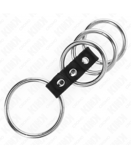 KINK - 4 ANELLI PER PENE IN METALLO DA 3,7 CM A 5 CM COLLEGATI DA PELLE