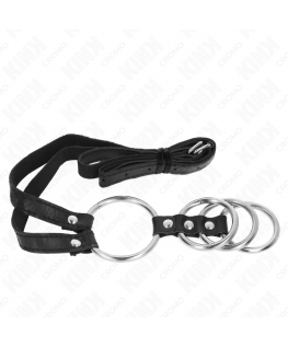 KINK - 4 ANELLI PER PENE IN METALLO COLLEGATI DA 3,8 CM A 5 CM CON CINTURA IN PELLE 112 CM