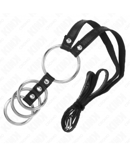 KINK - 4 ANELLI PER PENE IN METALLO COLLEGATI DA 3,8 CM A 5 CM CON CINTURA IN PELLE 112 CM