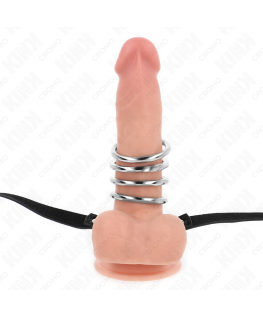 KINK - 5 ANELLI PER PENE DA 3,8 CM A 5 CM METALLO CON CINTURA IN PELLE 112 CM