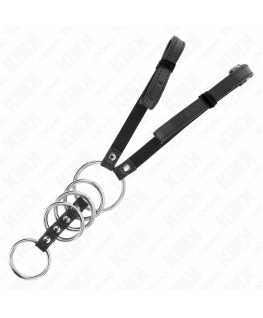 KINK - 5 ANELLI PER PENE DA 3,8 CM A 5 CM METALLO CON CINTURA IN PELLE 112 CM
