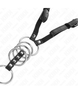 KINK - 5 ANELLI PER PENE DA 3,8 CM A 5 CM METALLO CON CINTURA IN PELLE 112 CM