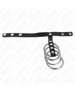 KINK - 4 ANELLI PER PENE IN METALLO DA 3,8 CM COLLEGATI CON CINTURINO IN PELLE DA 22 X 1,5 CM E CHIUSURA A PRESSIONE