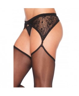 LEG AVENUE SHEER STOCKINGS WITH ATTACHED LACE SIDE GARTELBELT