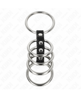 KINK - 5 ANELLI PER PENE DA 3,7 CM A 5 CM METALLO COLLEGATI DA PELLE