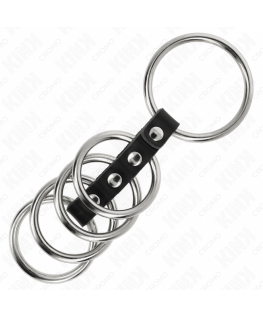 KINK - 5 ANELLI PER PENE DA 3,7 CM A 5 CM METALLO COLLEGATI DA PELLE