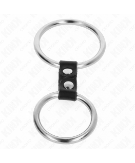 KINK - DOPPIO ANELLO PER PENE IN METALLO DA 3,7 CM A 5 CM COLLEGATO CON CINTURINO IN PELLE MODELLO 2