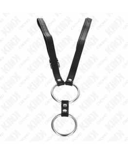KINK - DOPPIO ANELLO PER PENE IN METALLO DA 3,8 CM A 5 CM CON CINTURA IN PELLE 112 CM