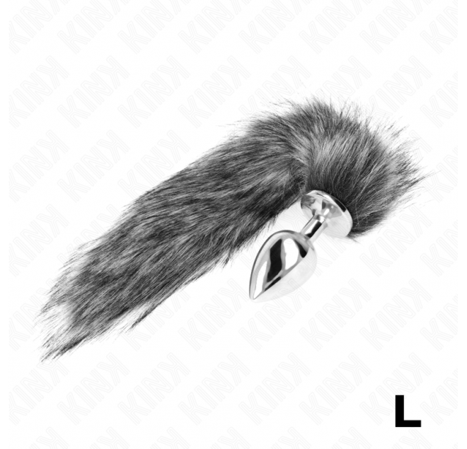 KINK - PLUG ANALE MISURA L 10 X 4 CM CON CODA SINTETICA 40 CM GRIGIO