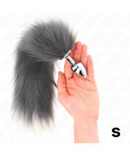 KINK - PLUG ANALE TAGLIA S 7 X 3 CM CON CODA SINTETICA 40 CM GRIGIO E BIANCO