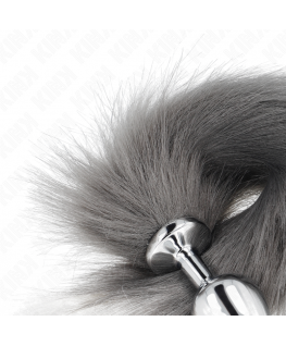 KINK - PLUG ANALE MISURA M 8 X 3,5 CM CON CODA SINTETICA 40 CM GRIGIO E BIANCO