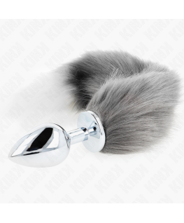KINK - PLUG ANALE L 10 X 4 CM CON CODA SINTETICA 40 CM GRIGIO E BIANCO