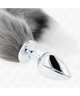 KINK - PLUG ANALE L 10 X 4 CM CON CODA SINTETICA 40 CM GRIGIO E BIANCO