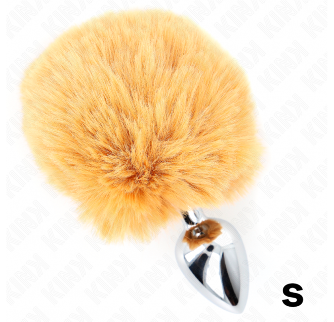 KINK - SPINA IN ACCIAIO INOSSIDABILE 7 x 3 CM CON CODA DI CONIGLIO IN ECOPELLICCIA BEIGE 8 CM