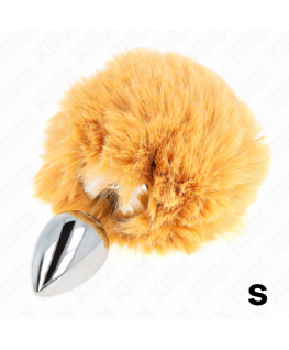 KINK - SPINA IN ACCIAIO INOSSIDABILE 7 x 3 CM CON CODA DI CONIGLIO IN ECOPELLICCIA BEIGE 8 CM