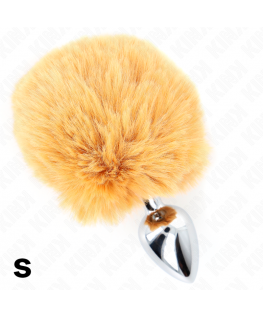 KINK - SPINA IN ACCIAIO INOSSIDABILE 7 x 3 CM CON CODA DI CONIGLIO IN ECOPELLICCIA BEIGE 8 CM