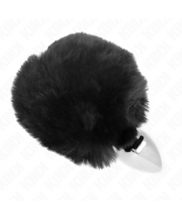 KINK - SPINA IN ACCIAIO INOSSIDABILE 7 x 3 CM CON CODA DI CONIGLIO IN ECOPELLICCIA NERA 8 CM