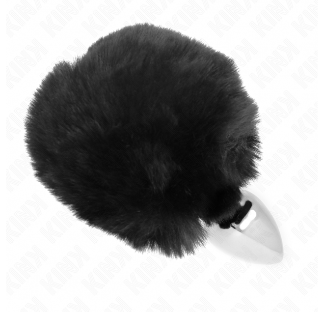 KINK - SPINA IN ACCIAIO INOSSIDABILE 7 x 3 CM CON CODA DI CONIGLIO IN ECOPELLICCIA NERA 8 CM