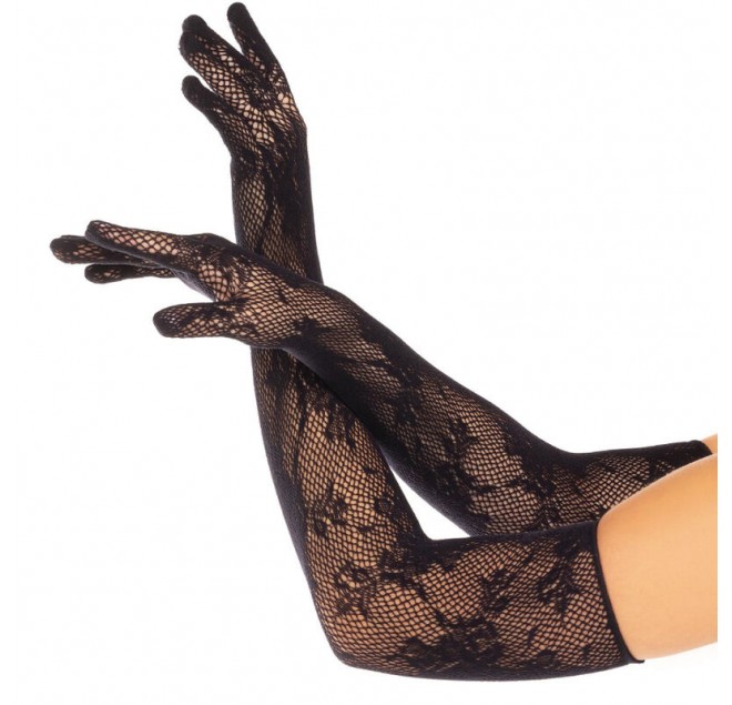 LEG AVENUE - GUANTI FLOREALI ROSSI NERI