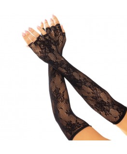 LEG AVENUE - GUANTI SENZA DITA IN RETE FLOREALE NERO