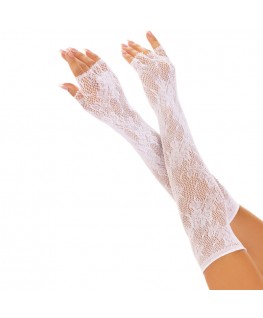 LEG AVENUE - GUANTI SENZA DITA IN RETE FLOREALE BIANCO