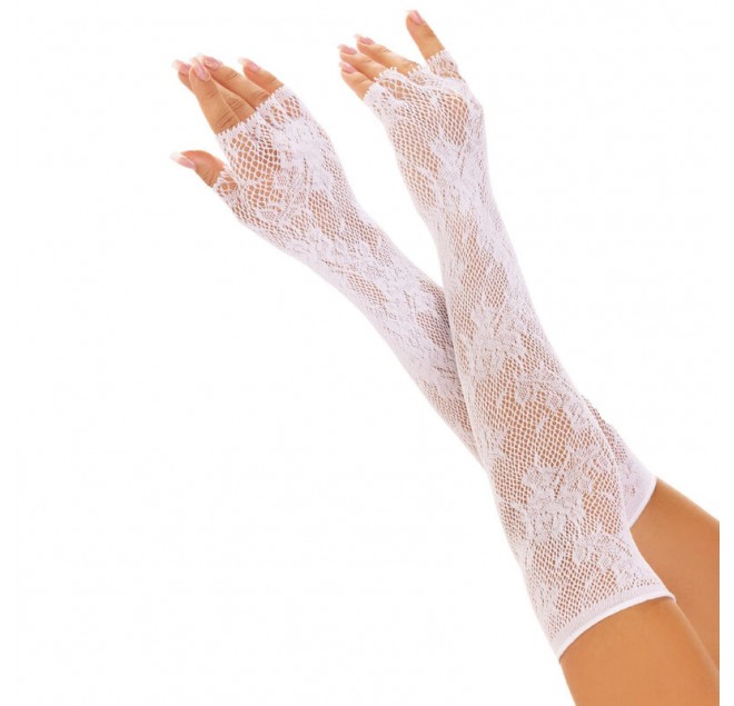 LEG AVENUE - GUANTI SENZA DITA IN RETE FLOREALE BIANCO